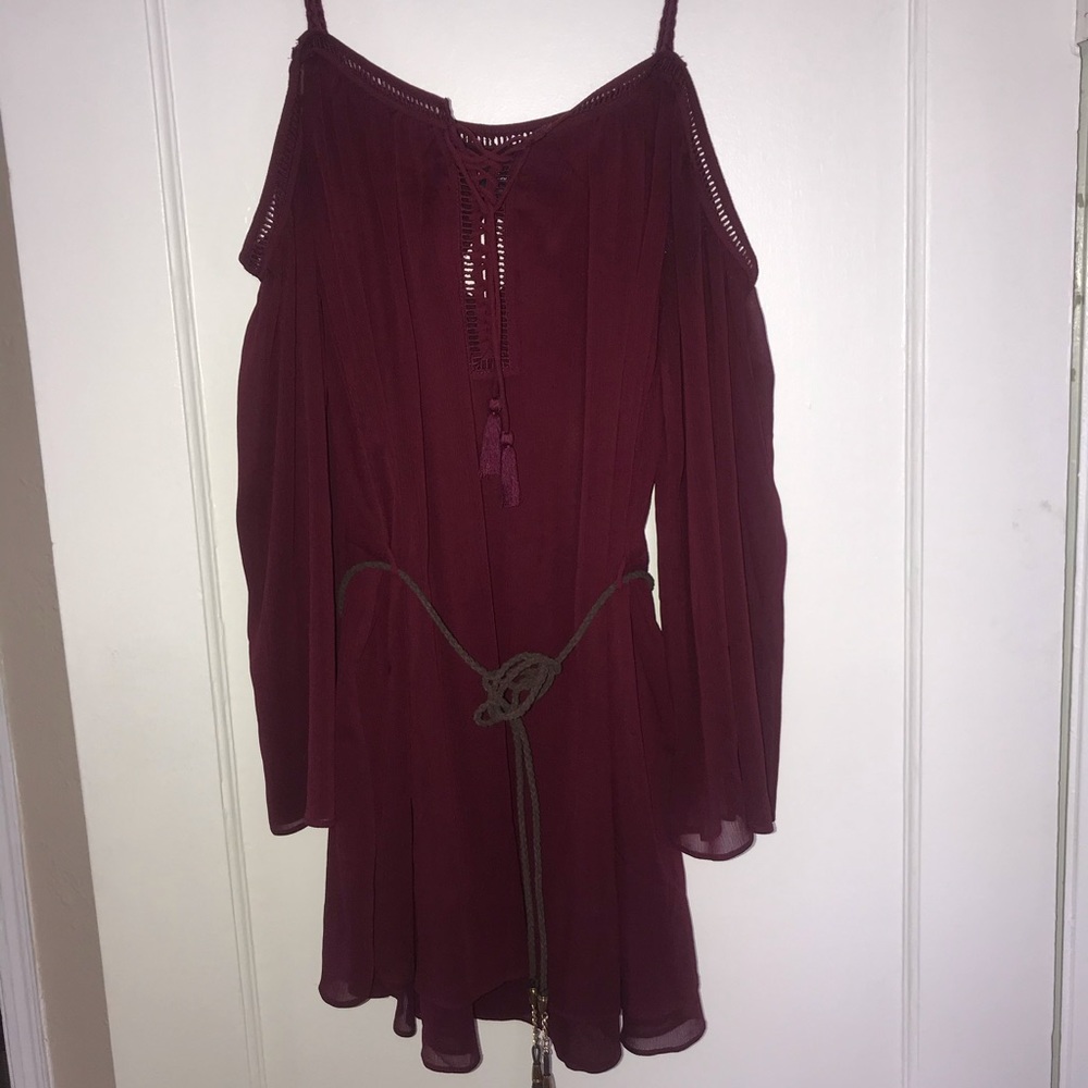 Double Zero Maroon Off the Shoulder Dress